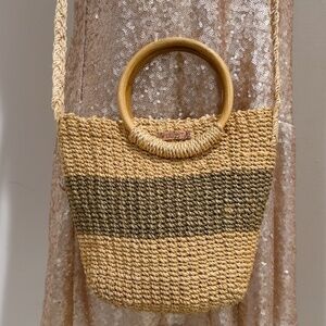 Vintage ESPRIT Woven Raffia Crossbody Bag Straw Basket Purse with Circle Handles